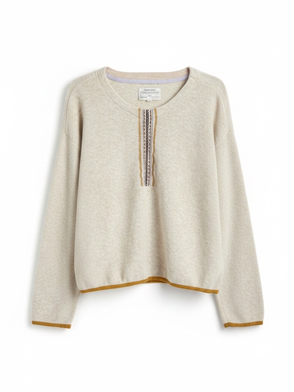 Neutral Crewneck with Contrast Trim - REI Westerlands Cream Fleece Pullover